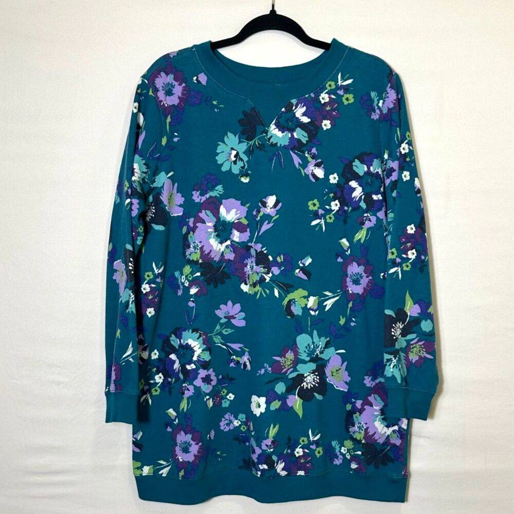 Woman Within Plus Size Crewneck Fleece Sweatshirt Size 14/16 Oversized Floral